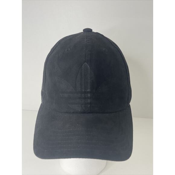 Adidas Baseball Cap Suede Black Mens OSFM Strapback Logo Embossed - Picture 1 of 12